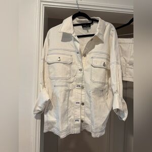 Cooper Jacket BY.DYLN Cream Button-Front Utility Jacket with Contrast Stitching